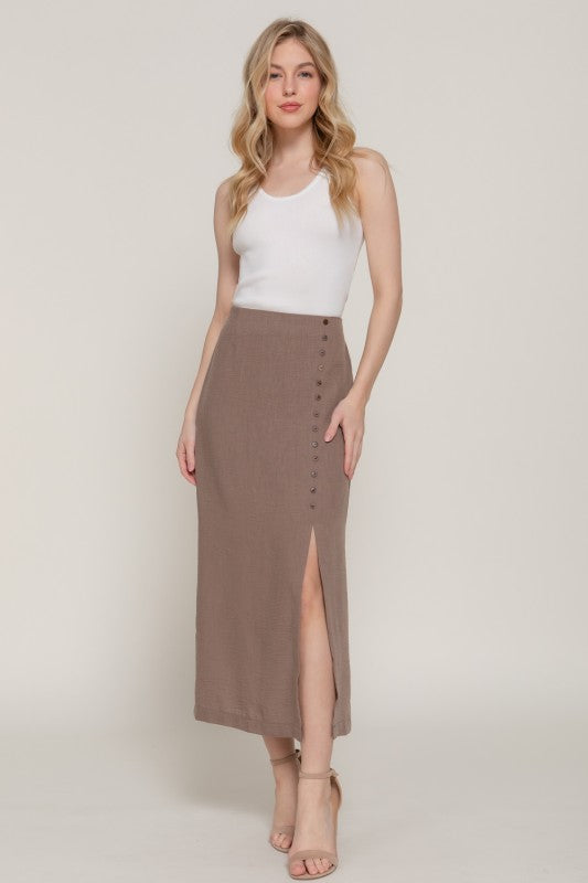 Front Slit Linen Effect Skirt