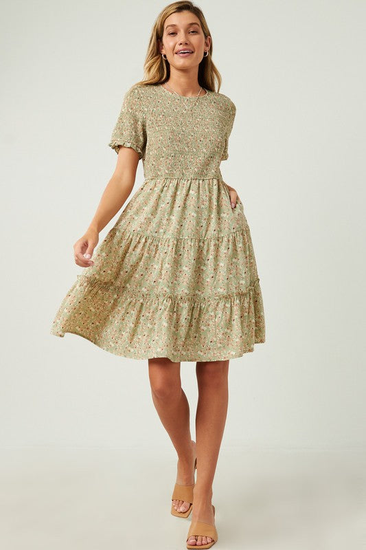 Womens Floral Smocked Tiered Skirt Dress