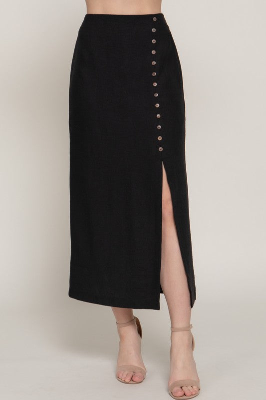 Front Slit Linen Effect Skirt