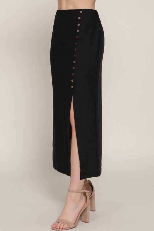 Front Slit Linen Effect Skirt