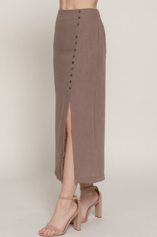 Front Slit Linen Effect Skirt