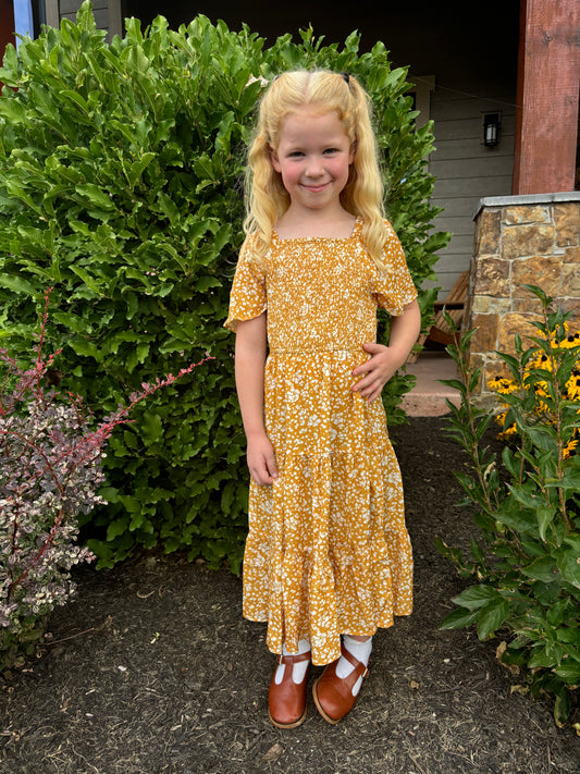 Girls Smocked Short Sleeve Tiered Dress