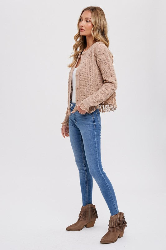 Button Up Lace Trim Sweater
