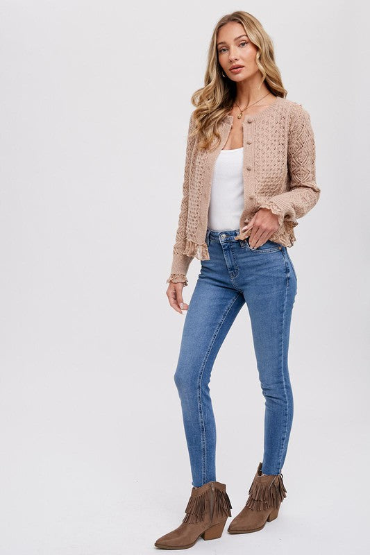 Button Up Lace Trim Sweater