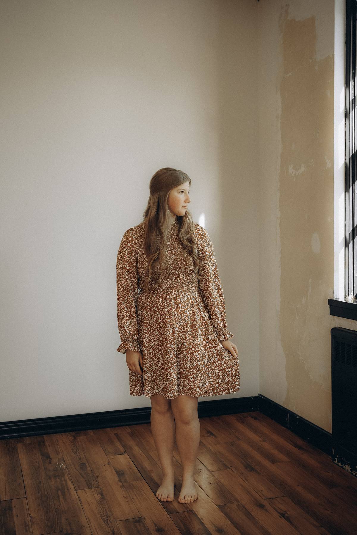 Floral Print Smocked Long Sleeve Mini Dress Uptown Boutique