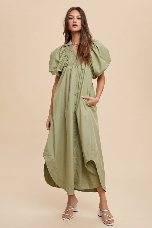 Puff Sleeve Midi Dress