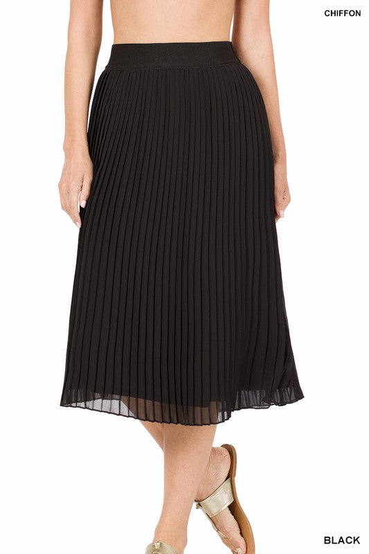 Woven Chiffon High Waist Pleated Midi Skirt